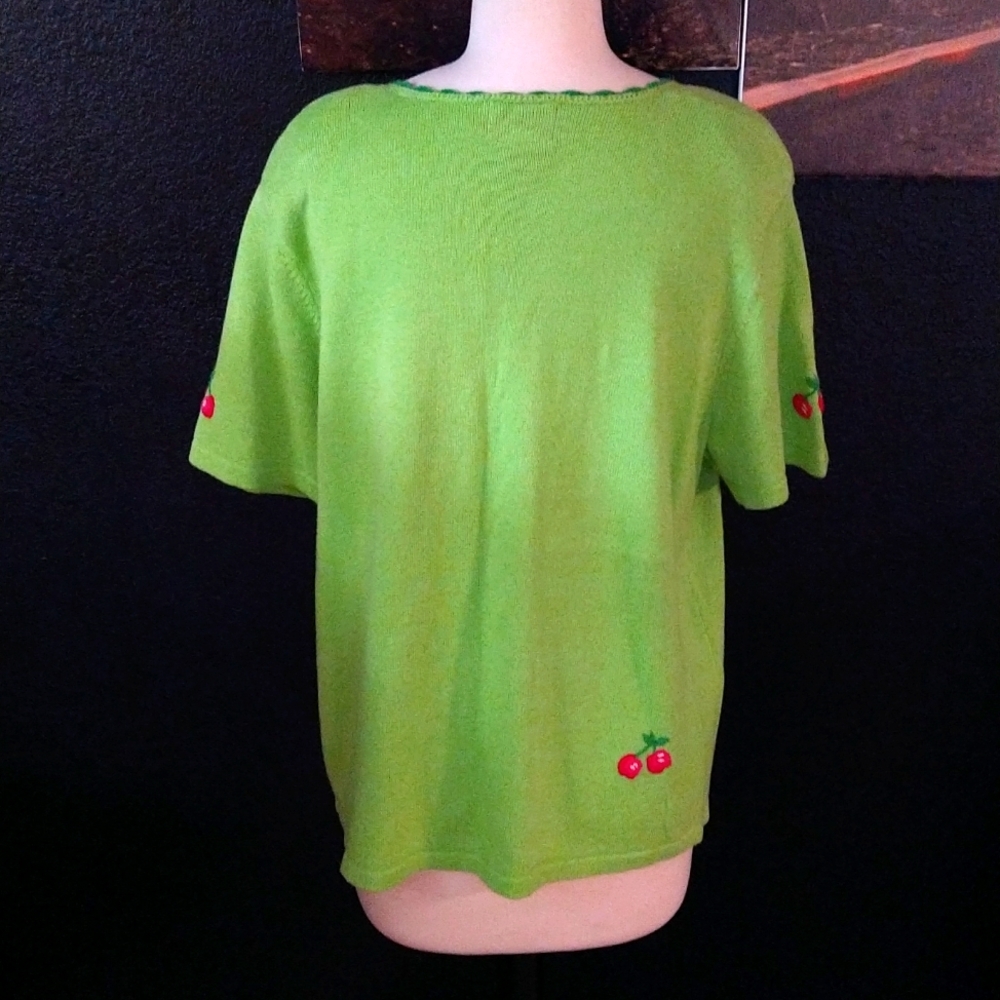Vintage 90s Breckenridge Knit Short Sleeve Button Down Watermelon Fruit Blouse - Picture 4 of 6